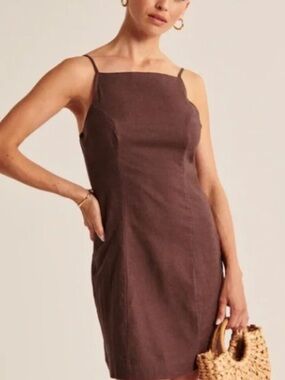 Abercrombie Brown Square-Neck Apron linen Dress